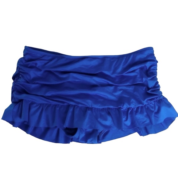 10 Apt. 9 Royal Cobalt Blue Ruched Ruffle Hem Swim Skirt Bottoms Swimsuit Bikini - Picture 2 of 7